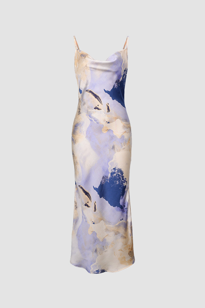 Abstract Print Satin Slip Maxi Dress ...